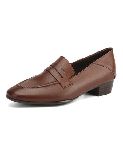 [M117] 알로라(Alora)  여성용 가죽 로퍼 3cm 힐 미니멀리스트 스타일 편안한 디자인 데일리 슈즈 - 갈색
