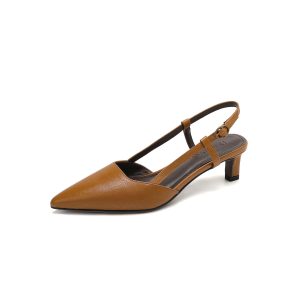 [M155] 비올레트(Violette) 천연소가죽 포인티드 슬링백 펌프스 4.5cm-브라운