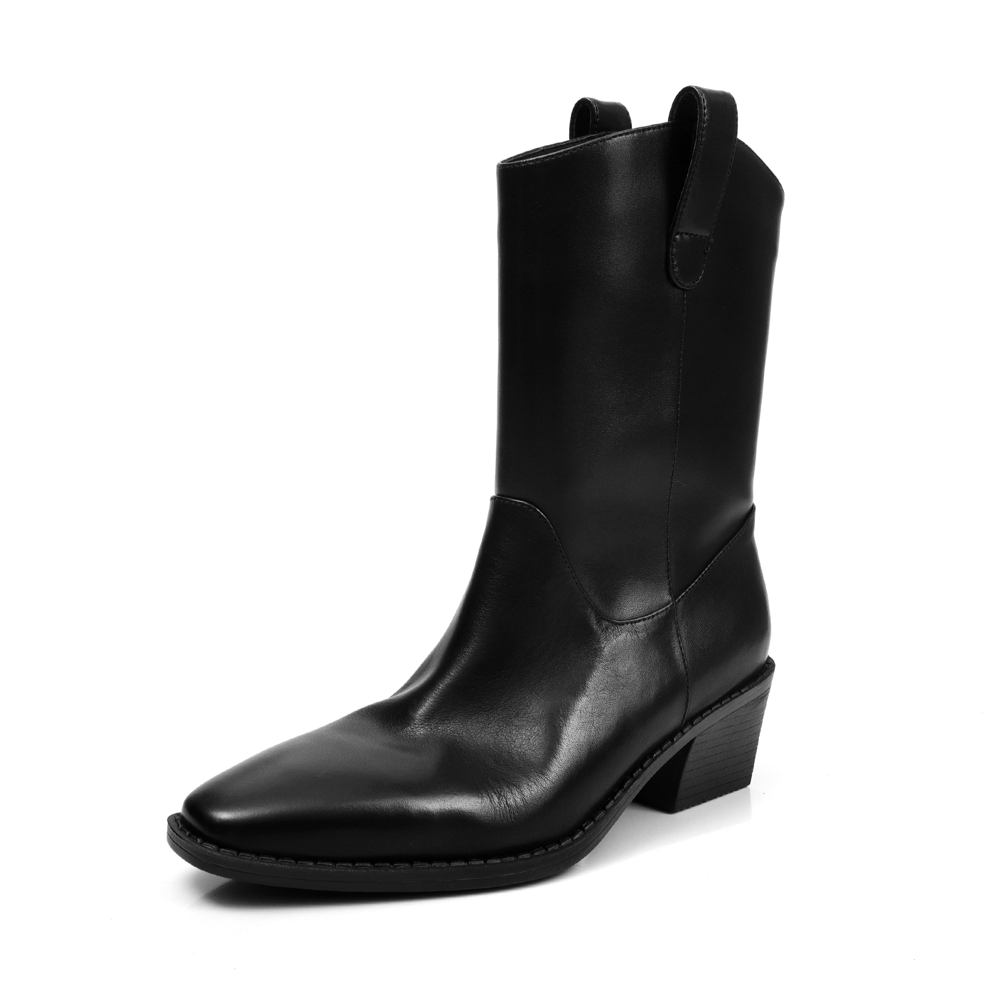 [M163] 마르고(Margaux) 웨스턴 미들 부츠 포인티드 토 6cm - 블랙